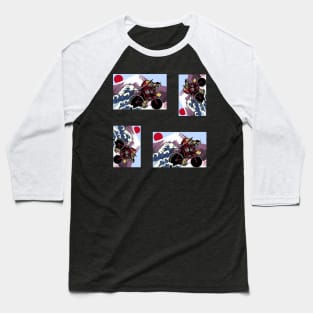 Japanese Samurai Cycling through Rushing Waves Baseball T-Shirt